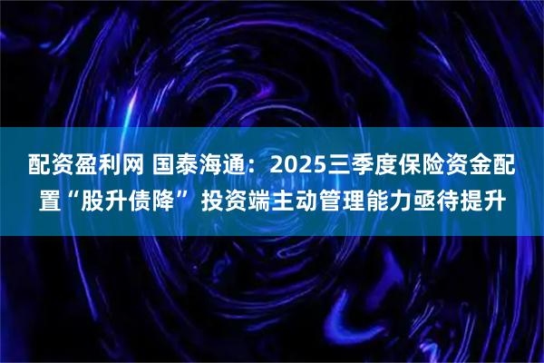 配资盈利网 国泰海通：2025三季度保险资金配置“股升债降” 投资端主动管理能力亟待提升